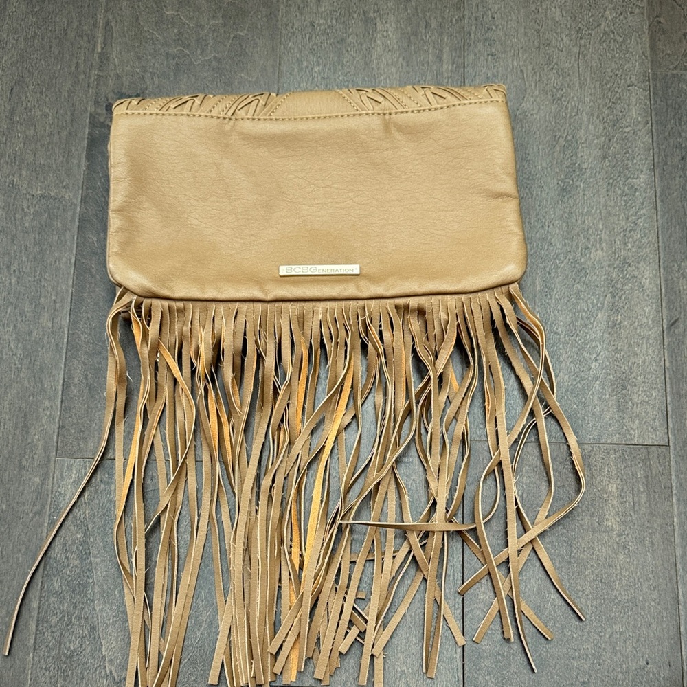 BCBGeneration Beige Textured Fringe Wristlet